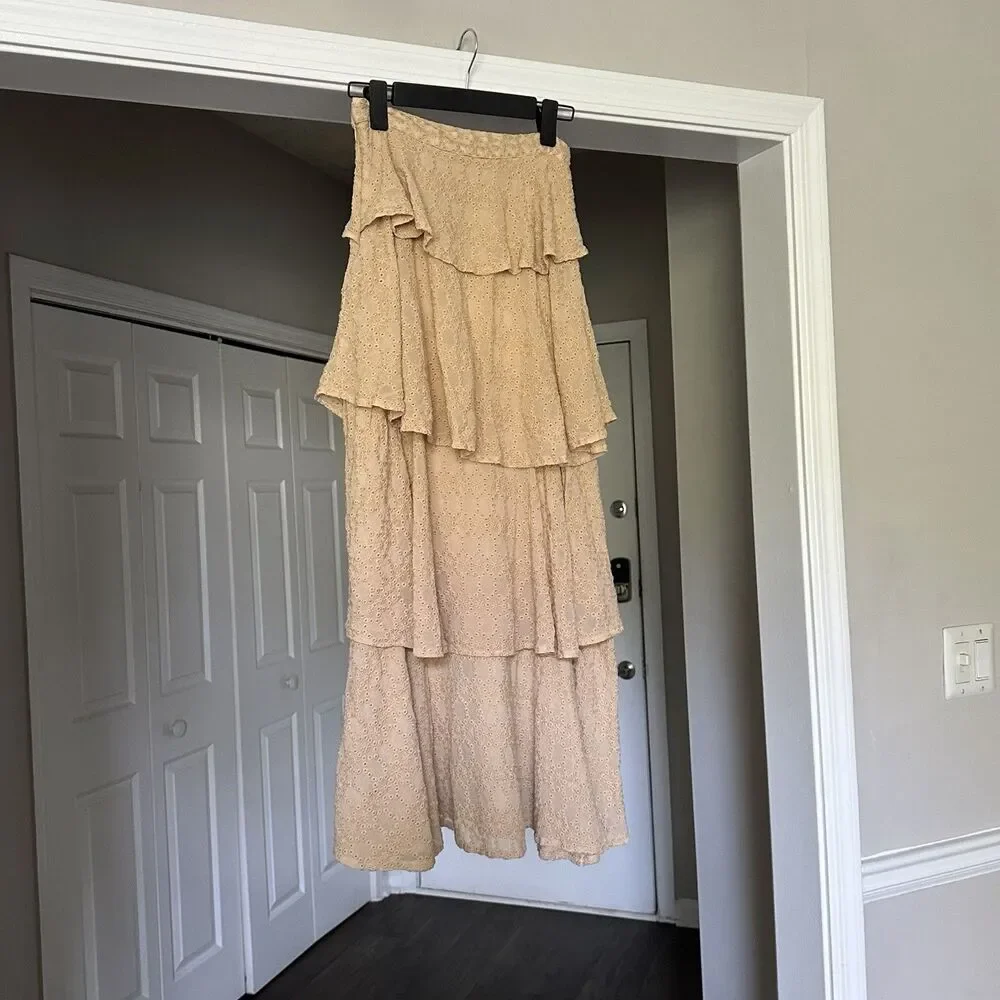 SUNDRESS  Adria Skirt in Georgette Canyon Women’s Layered Tan Maxi XS Tiered